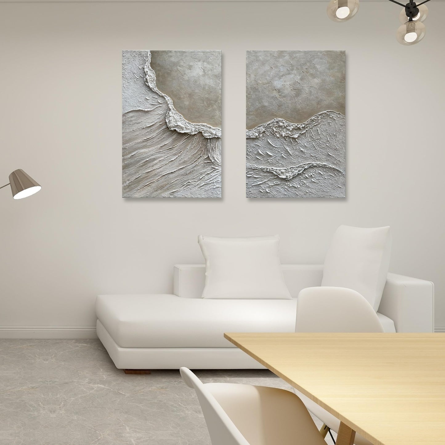 NANKAI Art Hand Painted Wave Landscape Oil Painting Contemporary Abstract Wall Art Deco 36x24 inches x2