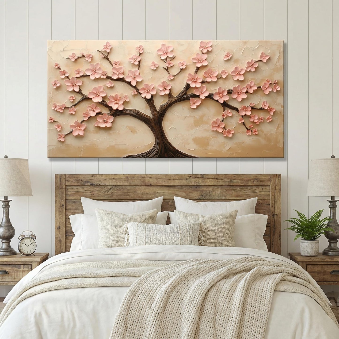 BirdSuite 3D Pink Cherry Blossom Tree Wall Art, Canvas Print Wall Decor for Living Room, Modern Floral Painting, Ready to Hang-58x29 Inches