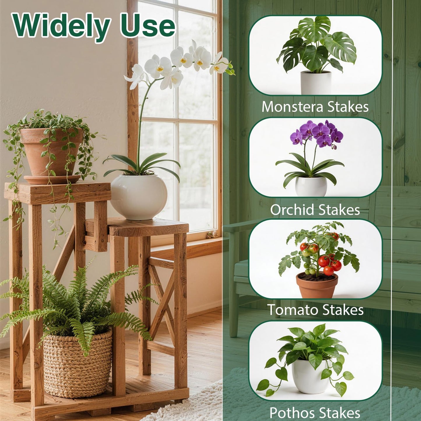 10 Pack Stackable Plant Support Stakes, Moss Pole Alternative for Monstera & Climbing Vines, Gardening Gifts for Women, Garden Essential Trellis Sticks for Indoor Outdoor Plant with 20Pcs Clips & Ties