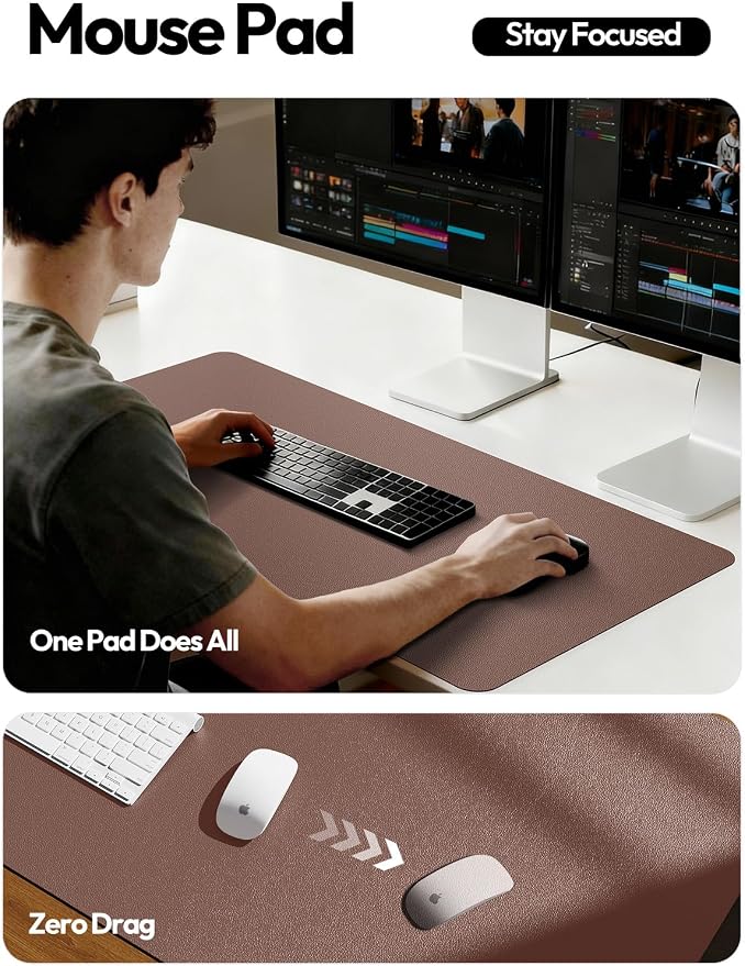 YSAGi Leather Desk Protector, Office Mat, Large Mouse Mat, Non-Slip PU Leather Blotter, Laptop Pad, Waterproof Writing Pad for Office and Home (Chocolate, 23.6" x 13.8")