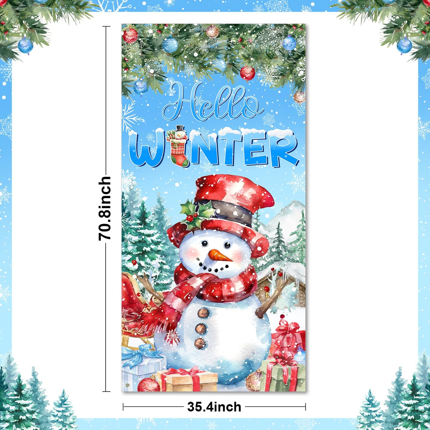 Avezano Snowman Door Cover Hello Winter Banner Snowflake Winter Wonderland Door Decorations Christmas Holiday Party Decorations Indoor Outdoor