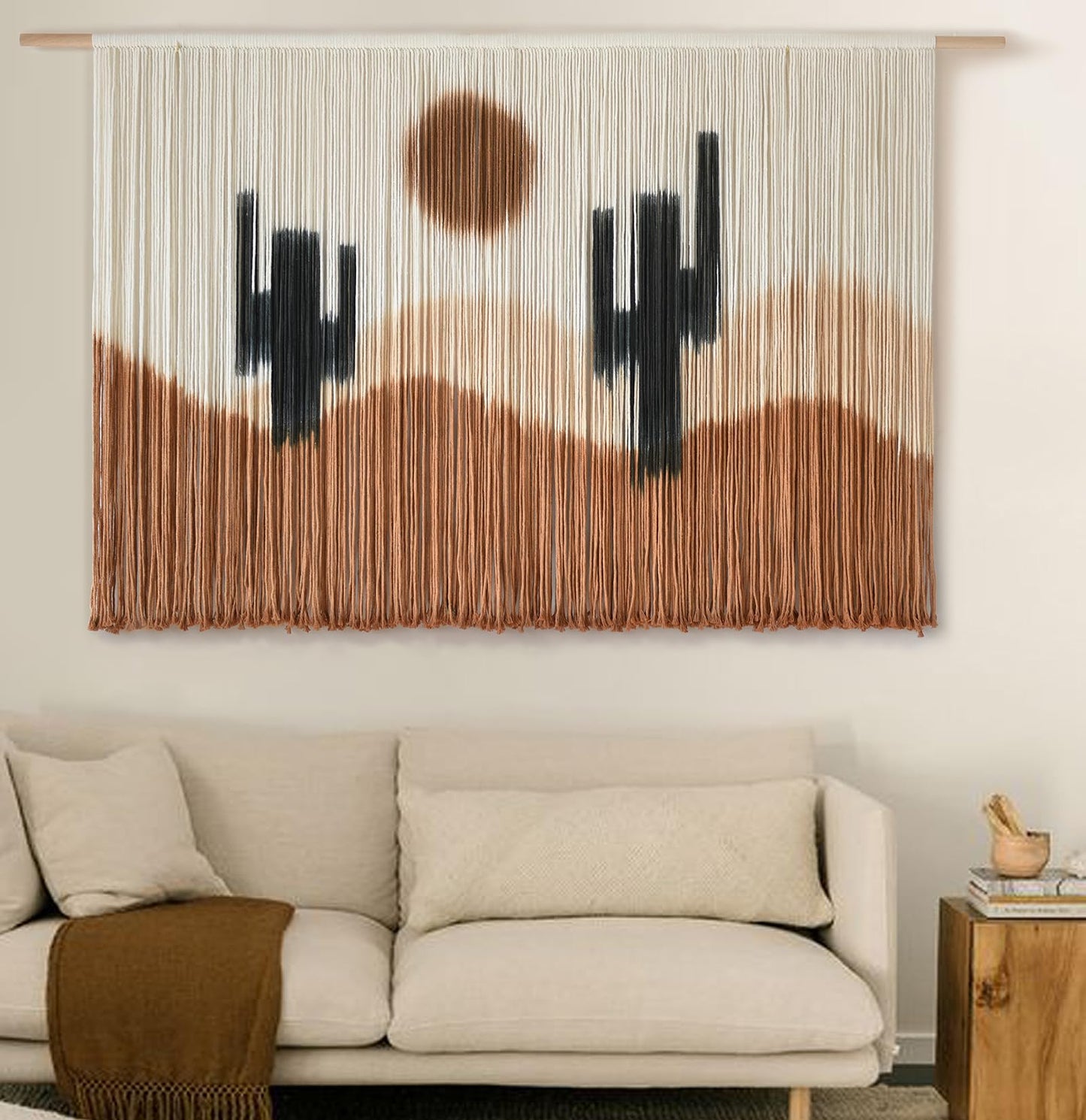 Large Macrame Wall Hanging Macrame Wall Decor 57" W x 35" L Desert Cactus Tie-Dye Large Boho Yarn Wall Decor Scale Wall Art Home Decor