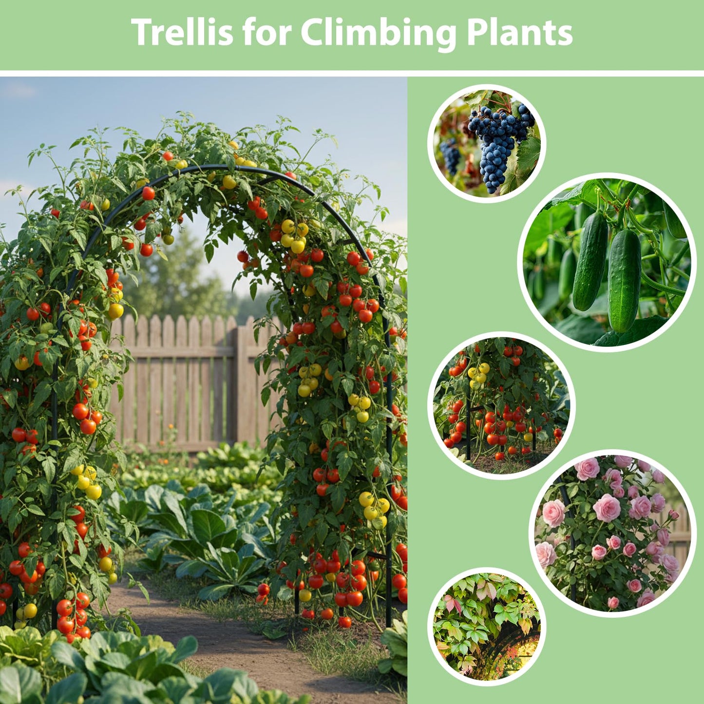 RUBFAC 7.8ft Metal Garden Arch Trellis for Climbing Plants Outdoor, Garden Arbors and Arches, Halloween Archway for Pumpkin Balloon Rose Vines Wedding Christmas Birthday Party Decorations, Army Green