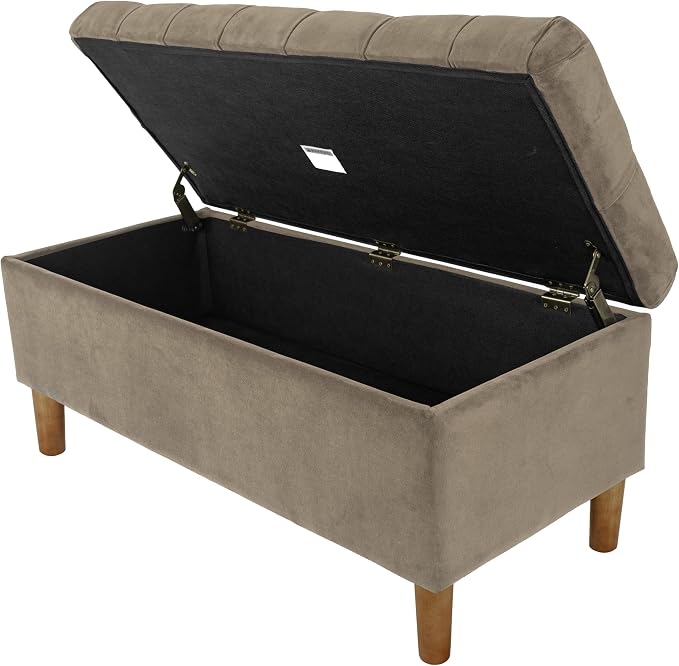 Homepop Home Decor | Tufted Ainsley Button Storage Ottoman Bench with Hinged Lid | Ottoman Bench with Storage for Living Room & Bedroom,Fawn Velvet