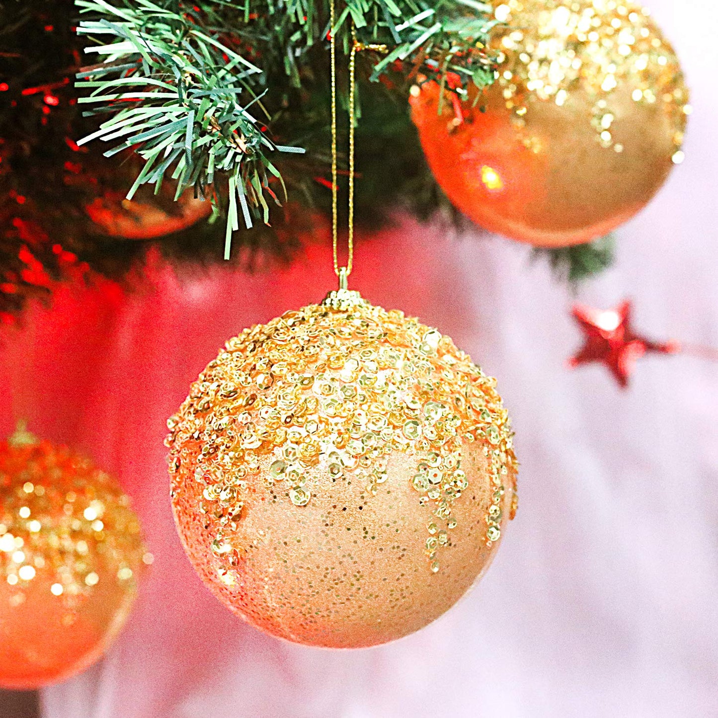 ZHANYIGY 4pc Gold Christmas Ball Ornaments, Shatterproof Christmas Ball Decorations for Trees, Wedding Party Holiday Decorations