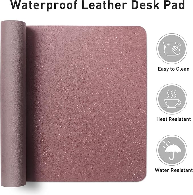 Aothia Faux Leather Desk Mat - Non-Slip PU Leather Desk Blotter, Waterproof Writing Surface, Large Desk Pad for Office & Home (Dark Pink, 55" x 24")