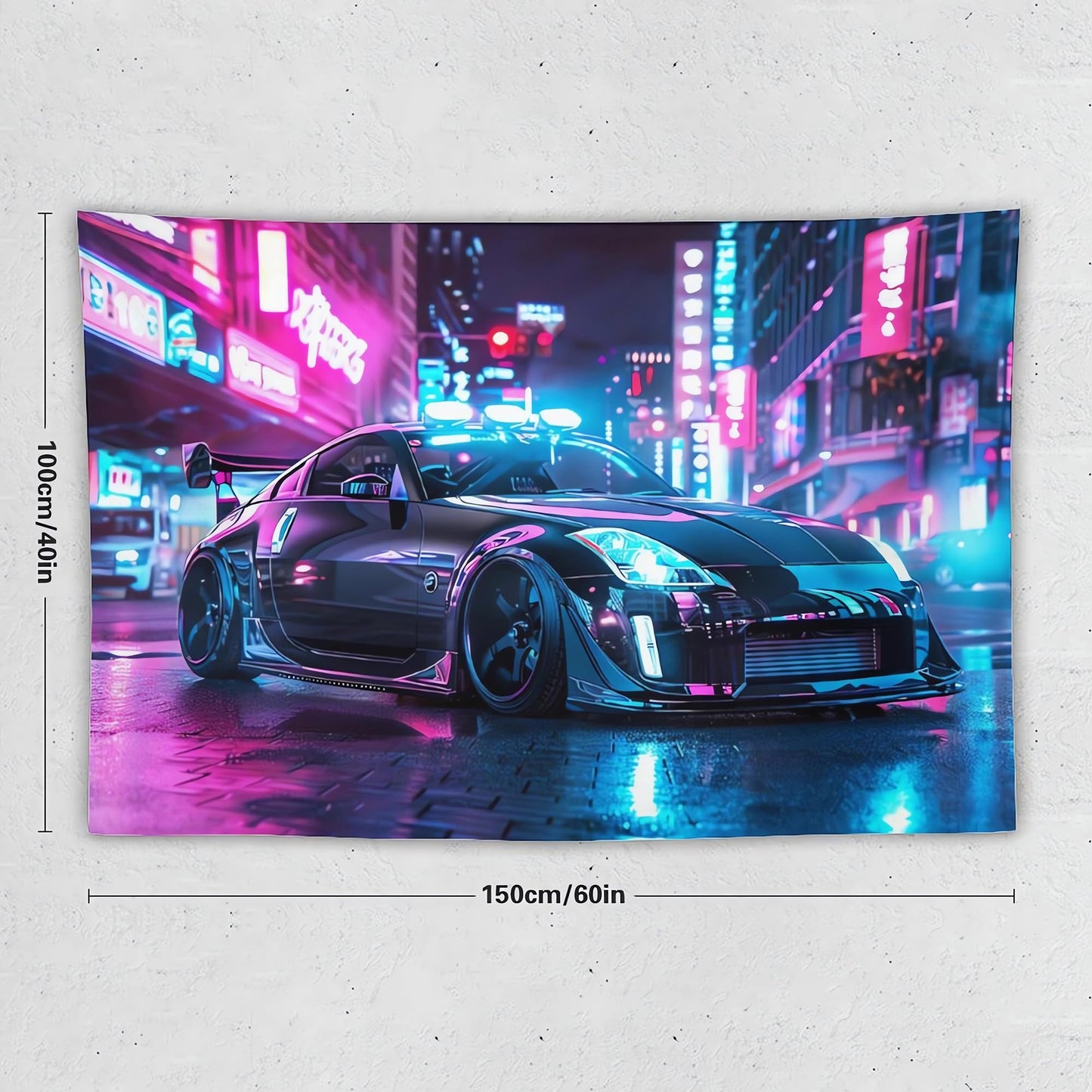 ANMOGID Neon Car Tapestry Wall Hanging Retro 350Z Street Tapestry Wall Hanging Aesthetic Decoration For Bedroom Living Room Wall Art Tapestries 60" x 40"