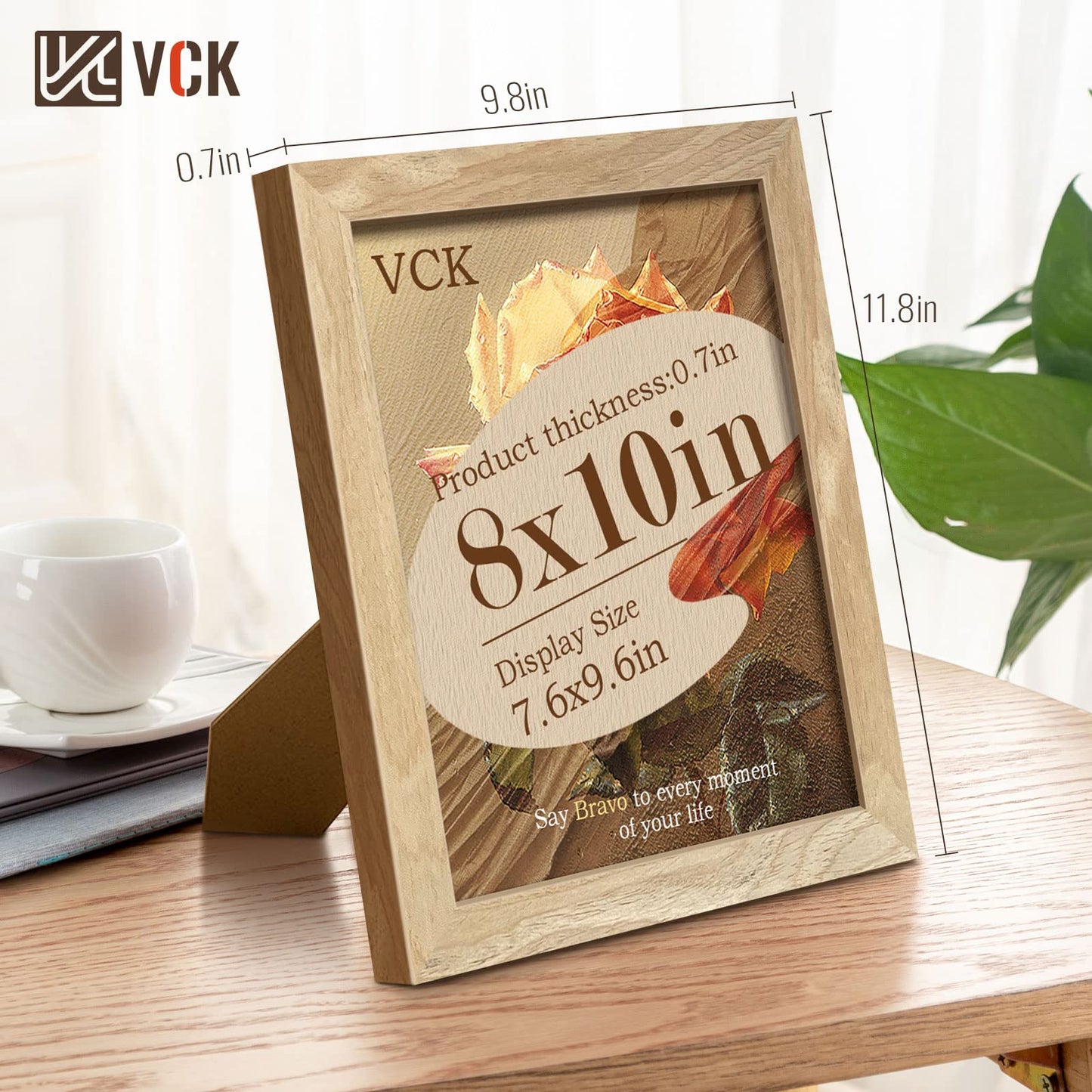 VCK 8x10 Picture Frame Set of 3, Natural Solid Wood Beige Frame with Exclusive Wood Grain, Tabletop Display & Wall Mounting for Home Decor