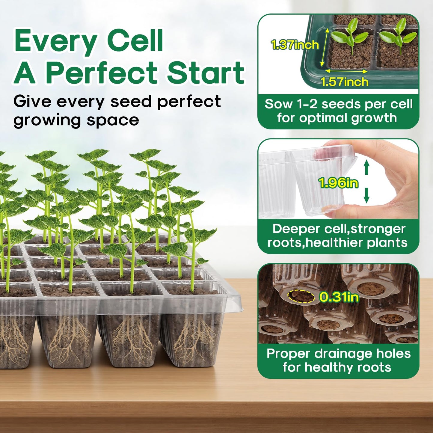 BlumWay Seed Starter Tray with Grow Light,3 Pack 120 Cells Seedling Tray with Humidity Dome/Indoor Grow Kit for Deep-Rooted Seedlings,Adjustable/Timed Light Plant Starter Set