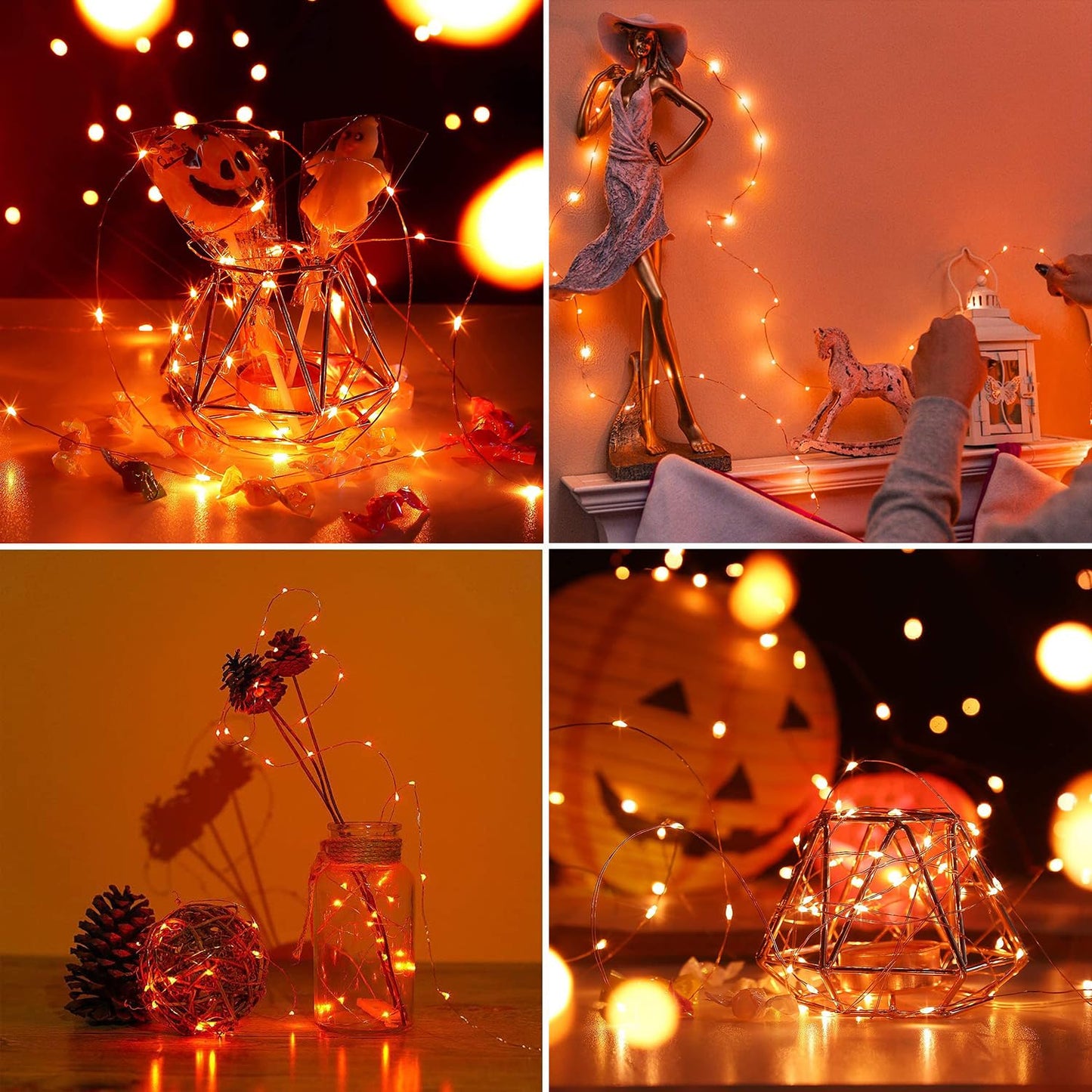 RUICHEN 16 Ft Copper Wire LED Fairy String Lights, 50 Lights, Battery Operated, 2 Pack, Orange, Model TB-5M50L