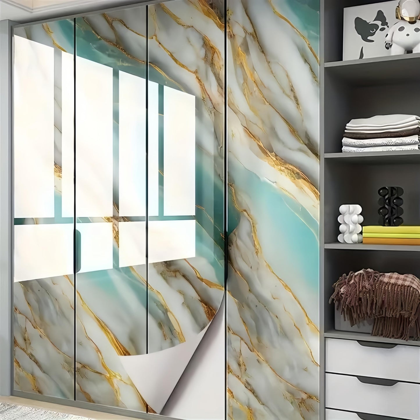mwpqbd Wallpaper Kitchen Cooktop Oil Resistant Sticker Furniture Renovation Sticker Living Room TV Background Marble Texture Light Luxury Wallpaper Self-Adhesive (Marble Grain)