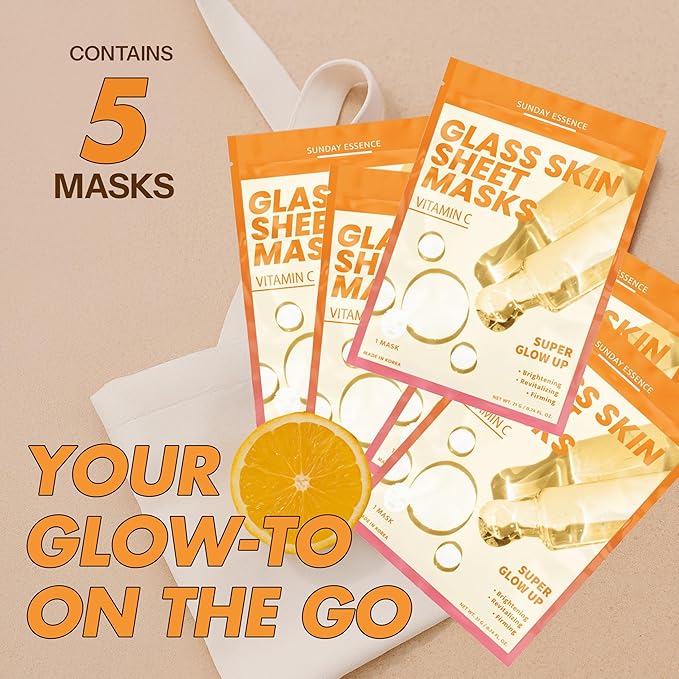 Vitamin C Face Mask ??Dermatologist Tested, Anti-Aging, Korean Skin Care, Evens Tone Hydrates Revitalizes ??Clean Beauty Vegan Sheet Mask for Dull Sensitive Skin ??5 Sheets