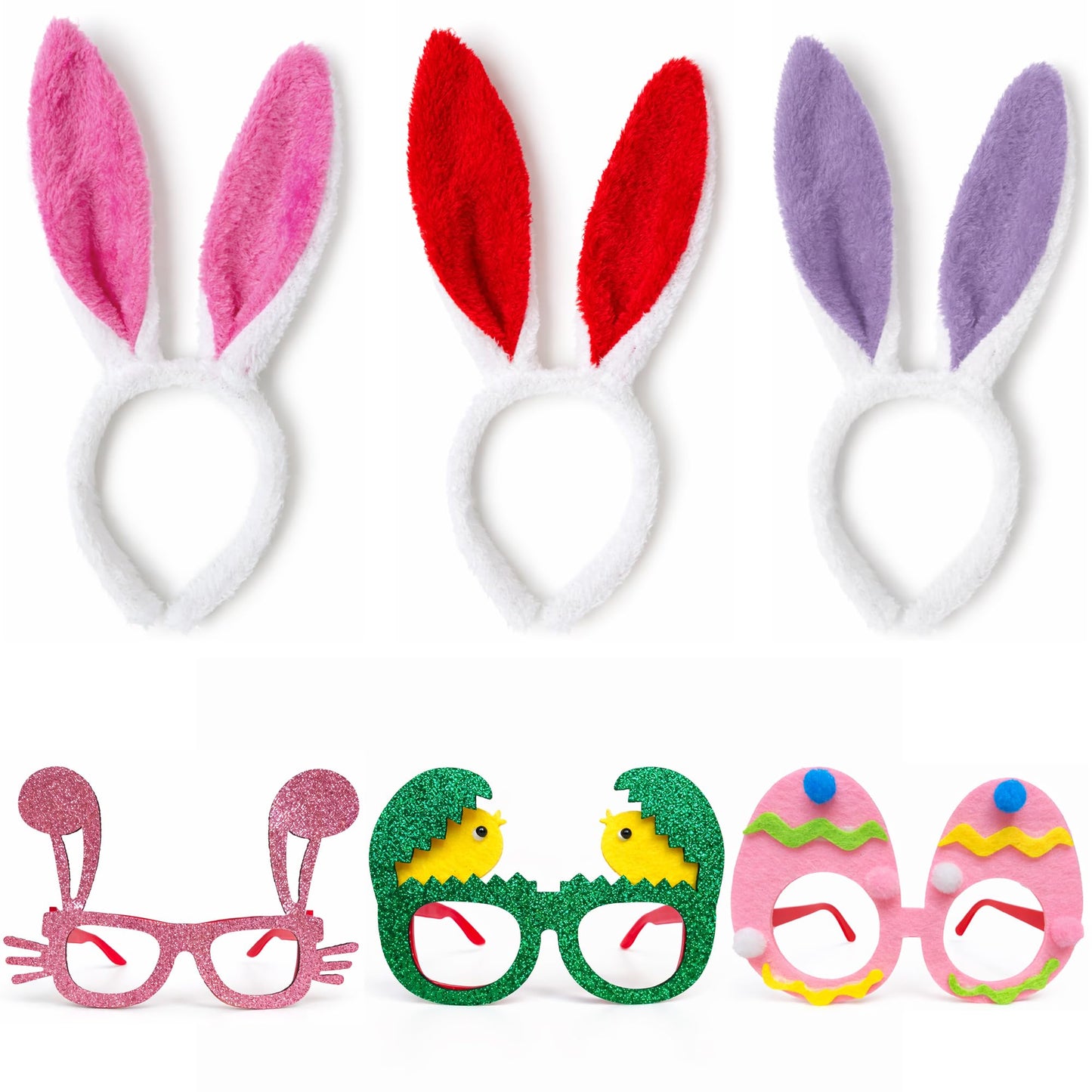 Coynurex Easter Headbands and Glasses Set, 6PCS Bunny Ear Headbands & Funny Easter Glasses, Cute Photo Props for Easter Basket Stuffers, Egg Hunt, Parties and Holiday Decorations