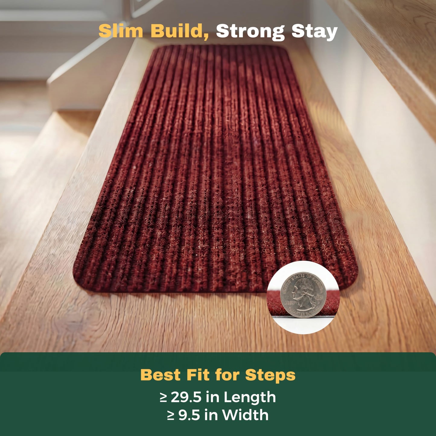 MBIGM 8" X 30" (15 in Pack) Non-Slip Carpet Stair Treads Non-Skid Safety Rug Slip Resistant Indoor Runner for Kids Elders & Pets w/Reusable Adhesive Red Anti-Slip Stair Strips - Washable Stair Treads