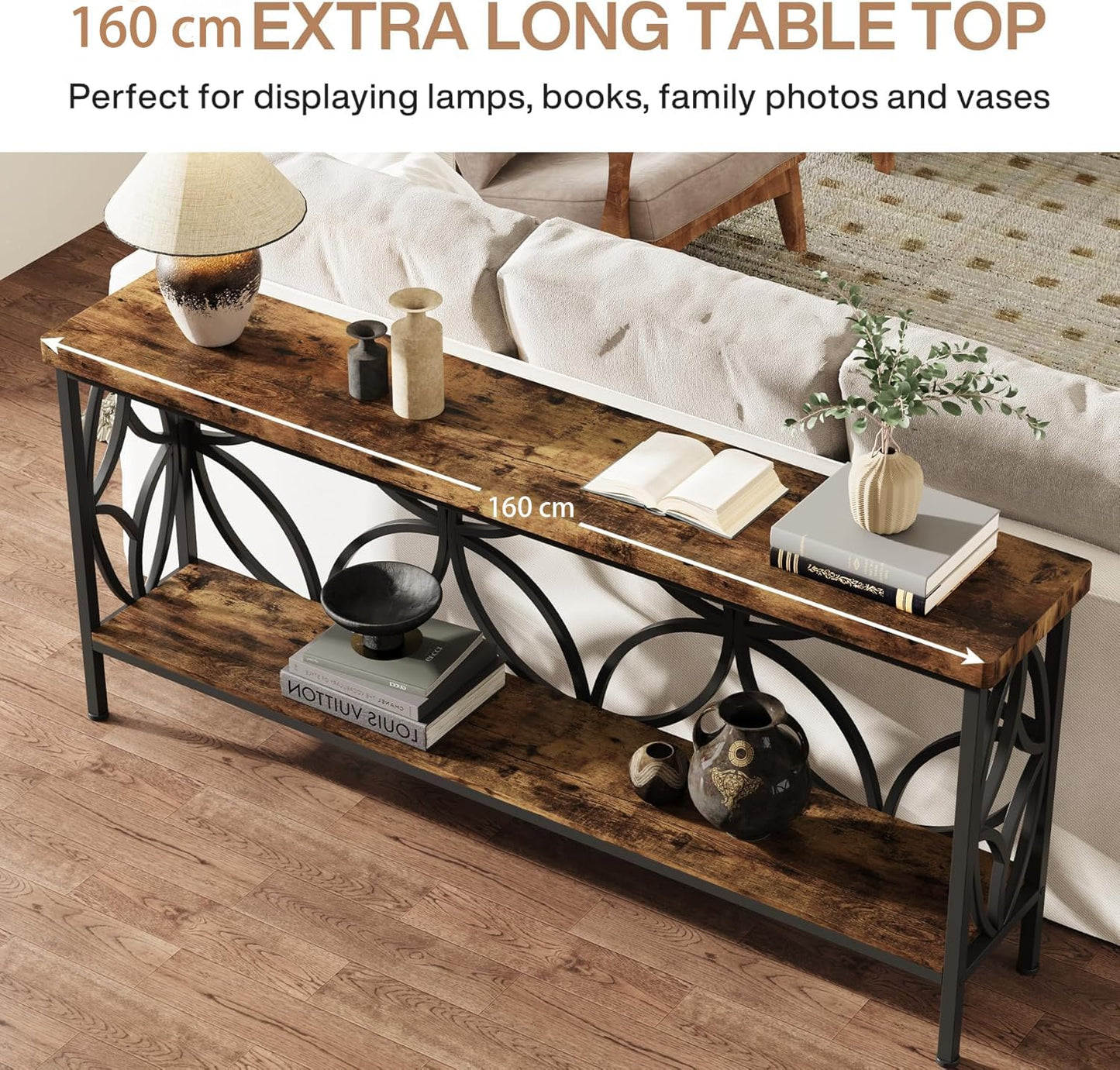 LITTLE TREE Sofa Table, 70.9 Inch Industrial Behind Couch Table with Storage Shelves, Narrow Long Console Table for Entryway, Living Room, Foyer, Hallway, Office