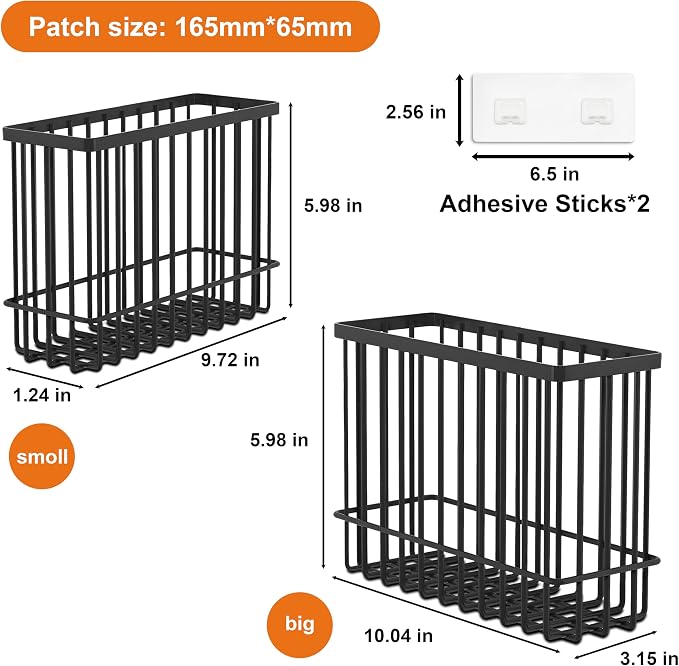 2 Pack Cabinet Door Organizer, Foil and Plastic Wrap Organizer, Wall Mounted Kitchen Organizers and Storage Wire Basket, Pantry Door Storage Kitchen Wrap, Black