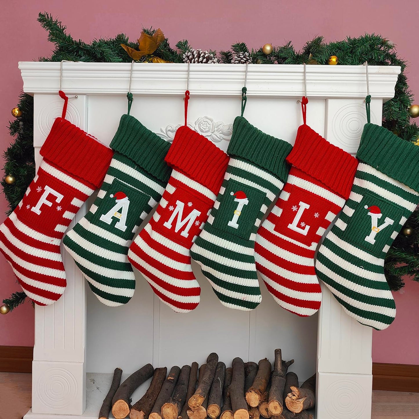Christmas Stocking Knit Initial Christmas Stockings for Family Farmhouse Monogram Letter Christmas Stockings Christmas Decorations Gift Stocking Personalized Stocking Embroidered Letter A