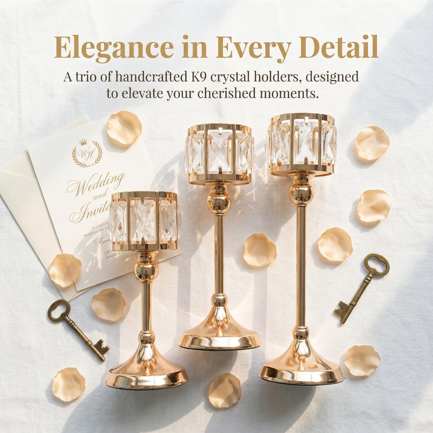 Crystal Tealight Candle Holders,Votive Candle Stands Wedding centerpieces for Tables Crystal Candlestick，Centerpiece Table Decorations (Gold, 3 Sets(9 Pcs))