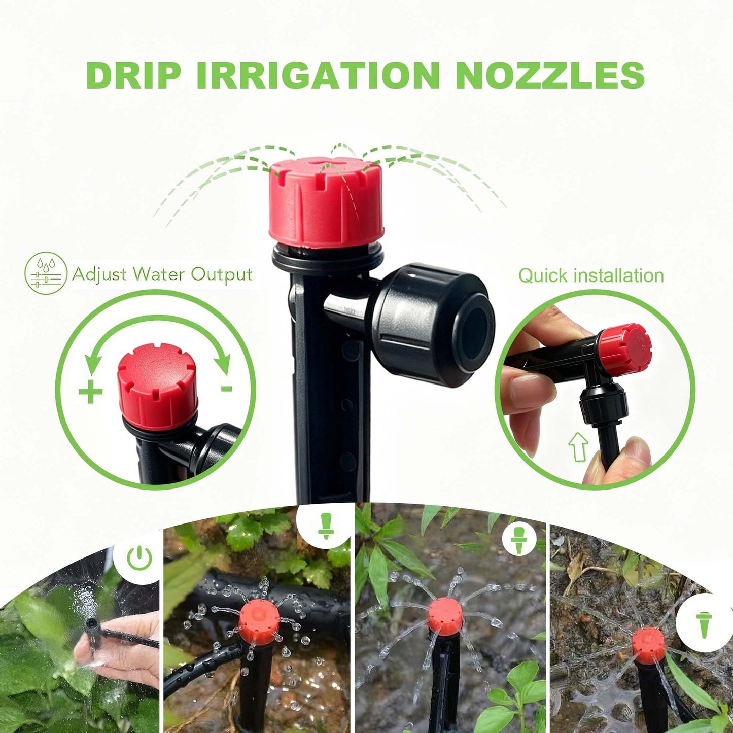 Drip Irrigation System, 2026-Upgrade 33FT+197FT 1/4" Garden Watering Kit with Adjustable Red & Blue Emitters, 3/4" Brass Connector, DIY Kit for Garden, Greenhouse, Potted Plants & Raised Beds