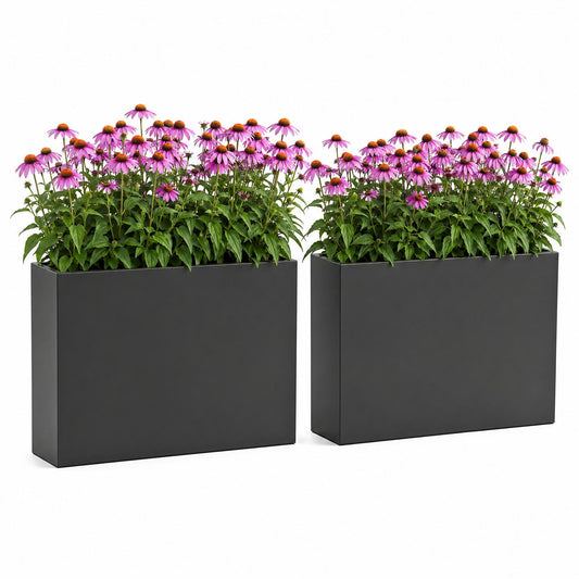 GarveeTech Carbon Steel Planter Box, 2 Pack, 38" Lx10 Wx30 H Raised Garden Bed with Drainage Holes, Heavy-Duty Metal Plant Container, Outdoor Rectangular Planter for Flowers Vegetables Herbs & Shrubs