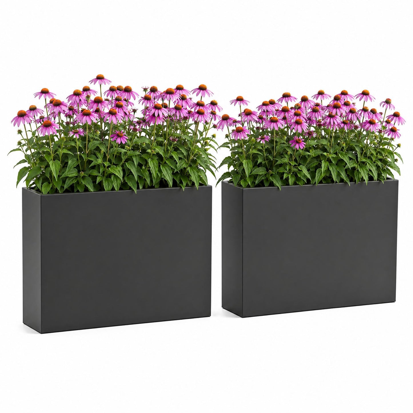 Metal Rectangular Planter Box, 38x10x30 Inch Thickened Anti-Rust Carbon Steel Outdoor Garden Bed with Drainage Holes & Middle Baffle, Tall Flower Pot for Backyard & Lawn, Heavy-Duty, 2 Pack, Black