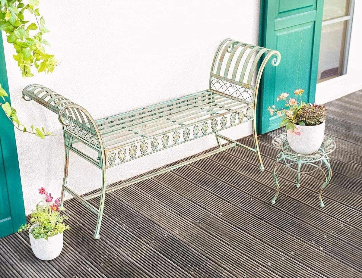 Westcharm Metal Plant Stand for Indoor Outdoor Outside Garden Balcony Patio Living Room Office with Peacock Tail Motif and 13" Round Curved Legs