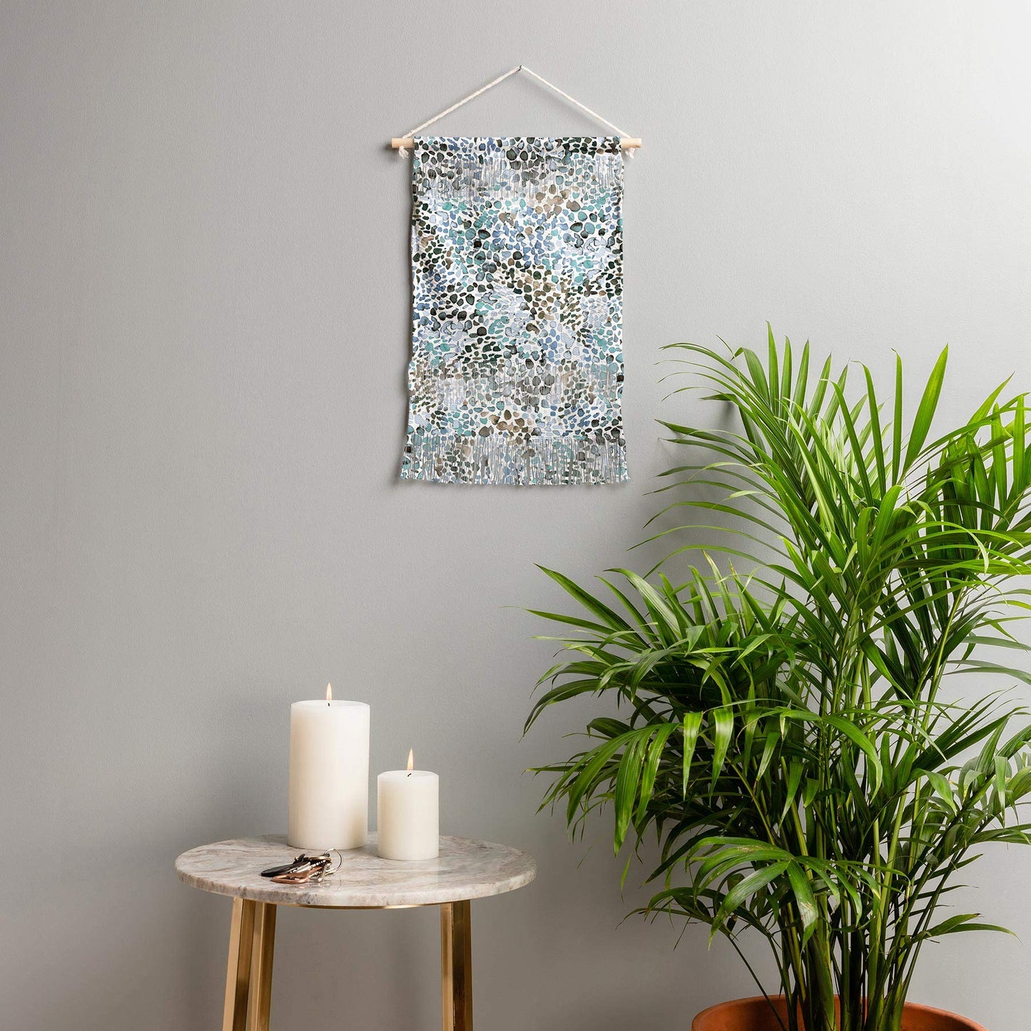 Deny Designs Blue Speckled Painting Watercolor Stains Ninola Designs Fiber Wall Hanging, Small Portrait (11” x 15.5