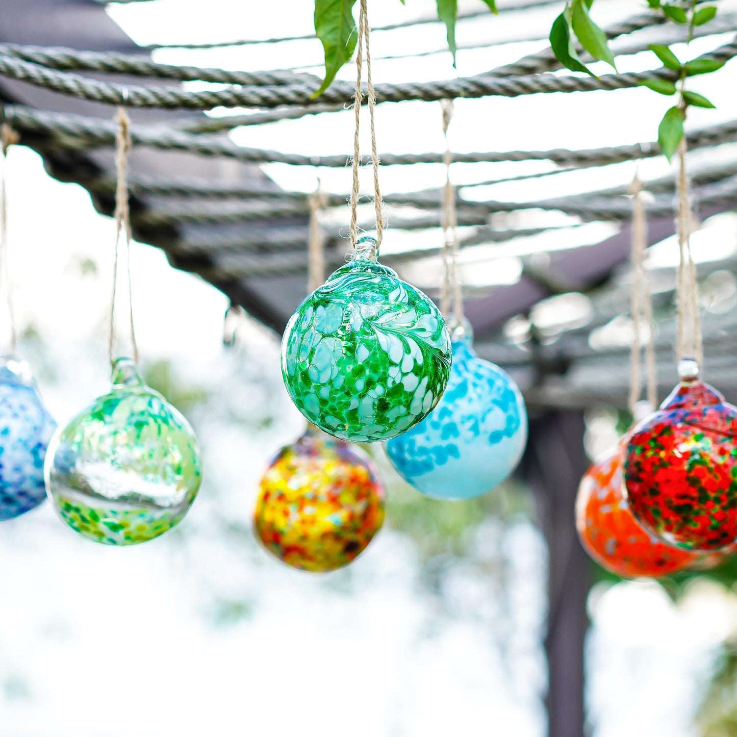 Set of 12 Hand Blown Glass Ball Ornaments Decorative Hanging Ornaments Glass Gazing Balls Witches Balls Decor for Outdoor Patio Garden Window