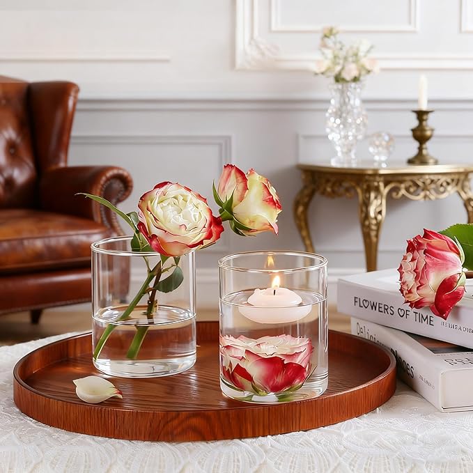 TBWIND 12pcs Small Glass Cylinder Vases for Centerpieces, 4 Inch Clear Flowers Vase for Wedding Decorations, Glass Hurricane Candle Holder for Home Decor Table Centerpiece