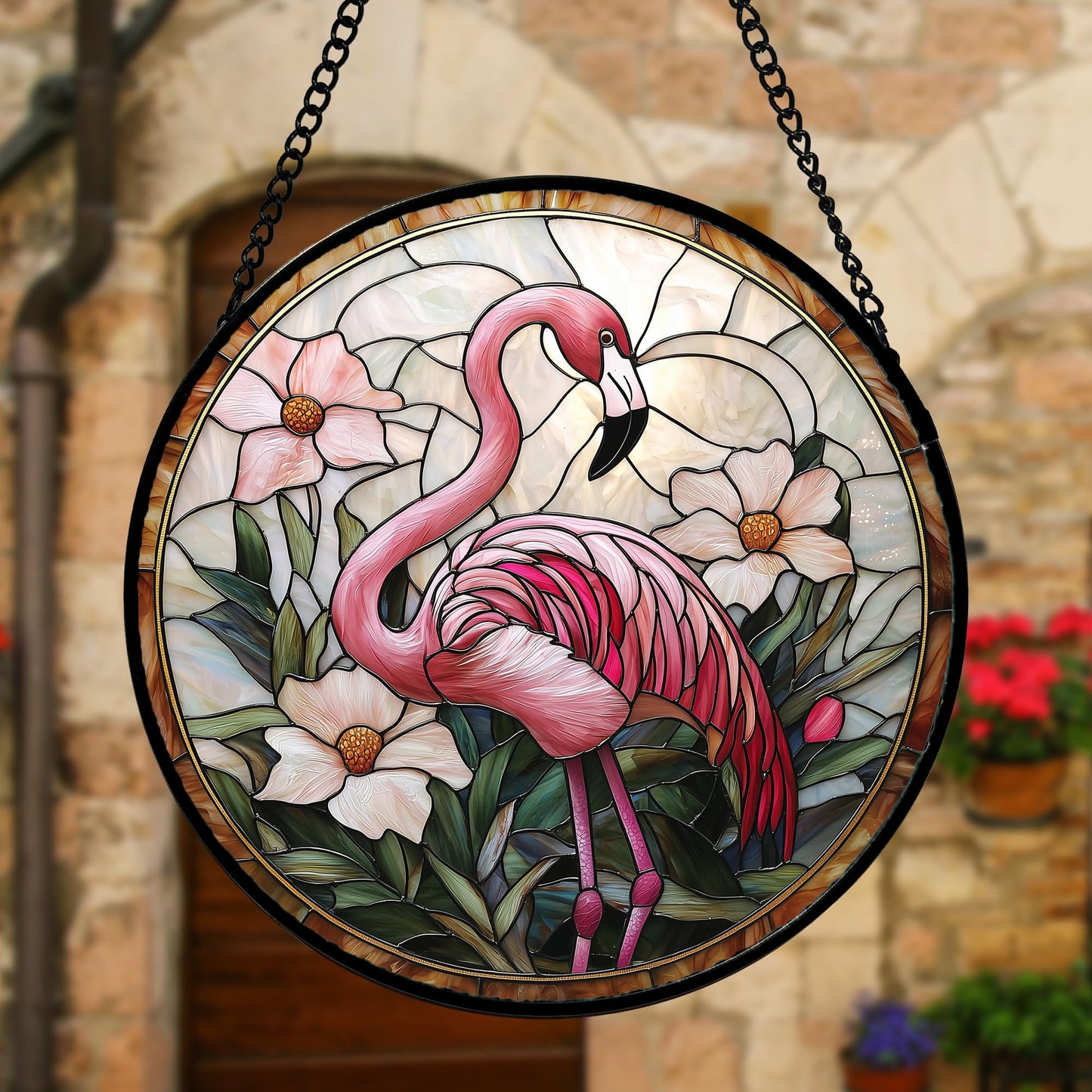 DASTOLL Stained Glass Window Hanging, Flamingo Flower Sun Catchers Diamond Glass Panel Hangings Pink Suncatcher Decor for Birthday for Women, Men, Wife, Aunt, and Mom 6.3 in