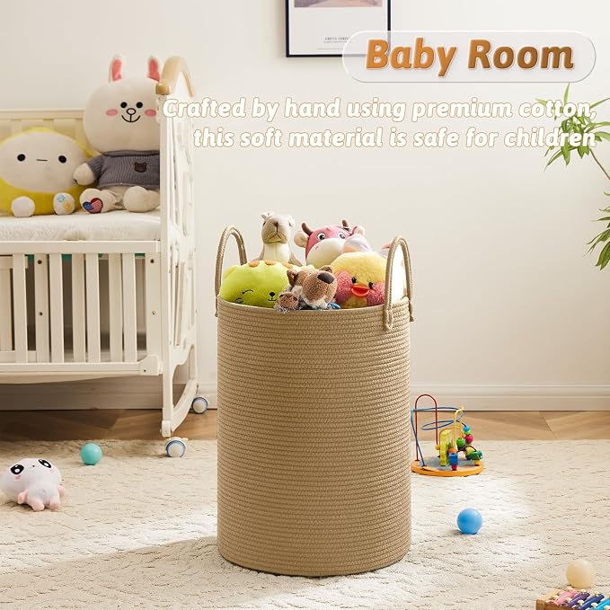 Artfeel Laundry Basket,Woven Cotton Rope Laundry Hamper,100L for Decorative Storage of Dirty Clothes,Toys and Blankets in Bathroom,Baby Room and Living Room