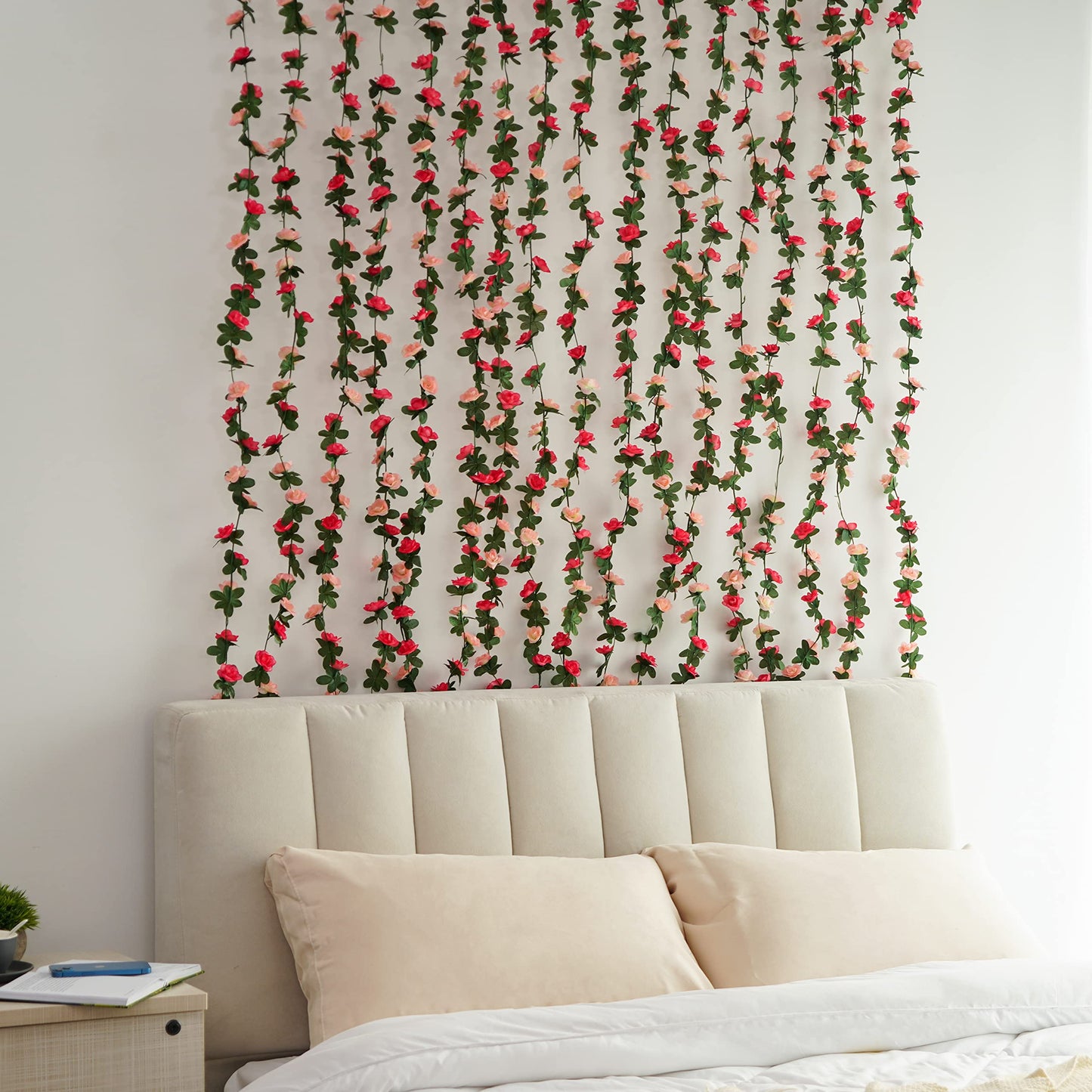 BLEUM CADE 5 Pcs 41Ft Flower Garland Artificial Rose Vines with 5 Pcs 34.5Ft Fake Ivy Vines, Hanging Fake Flower Vines for Wedding Party Valentines Day Christmas Wall Room Decor Aesthetic