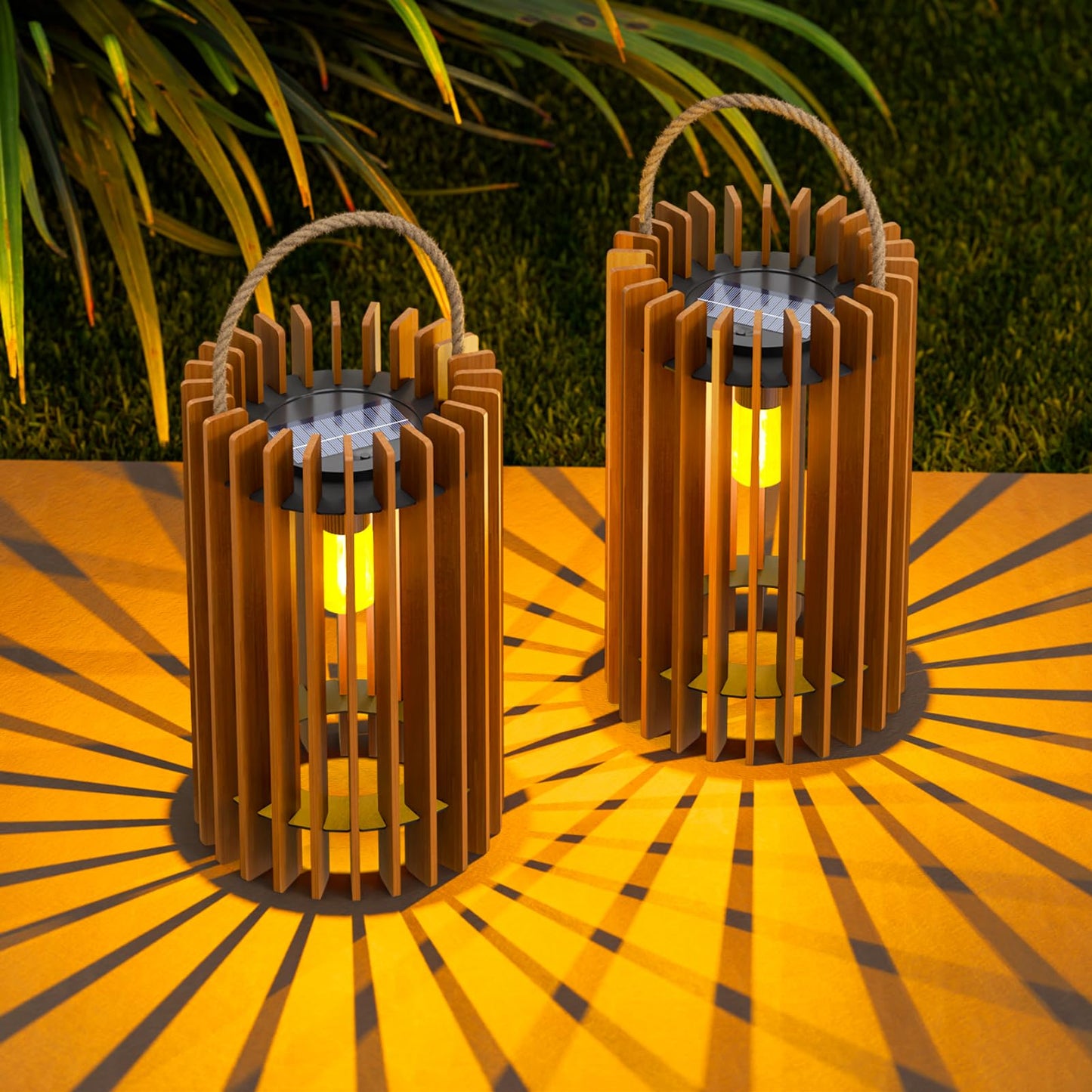 2-Pack Solar Lanterns Outdoor Hanging Portable Table Top Decorative Lamp DIY Lantern Lights Water-Resistant for Outside Patio Yard Garden Porch