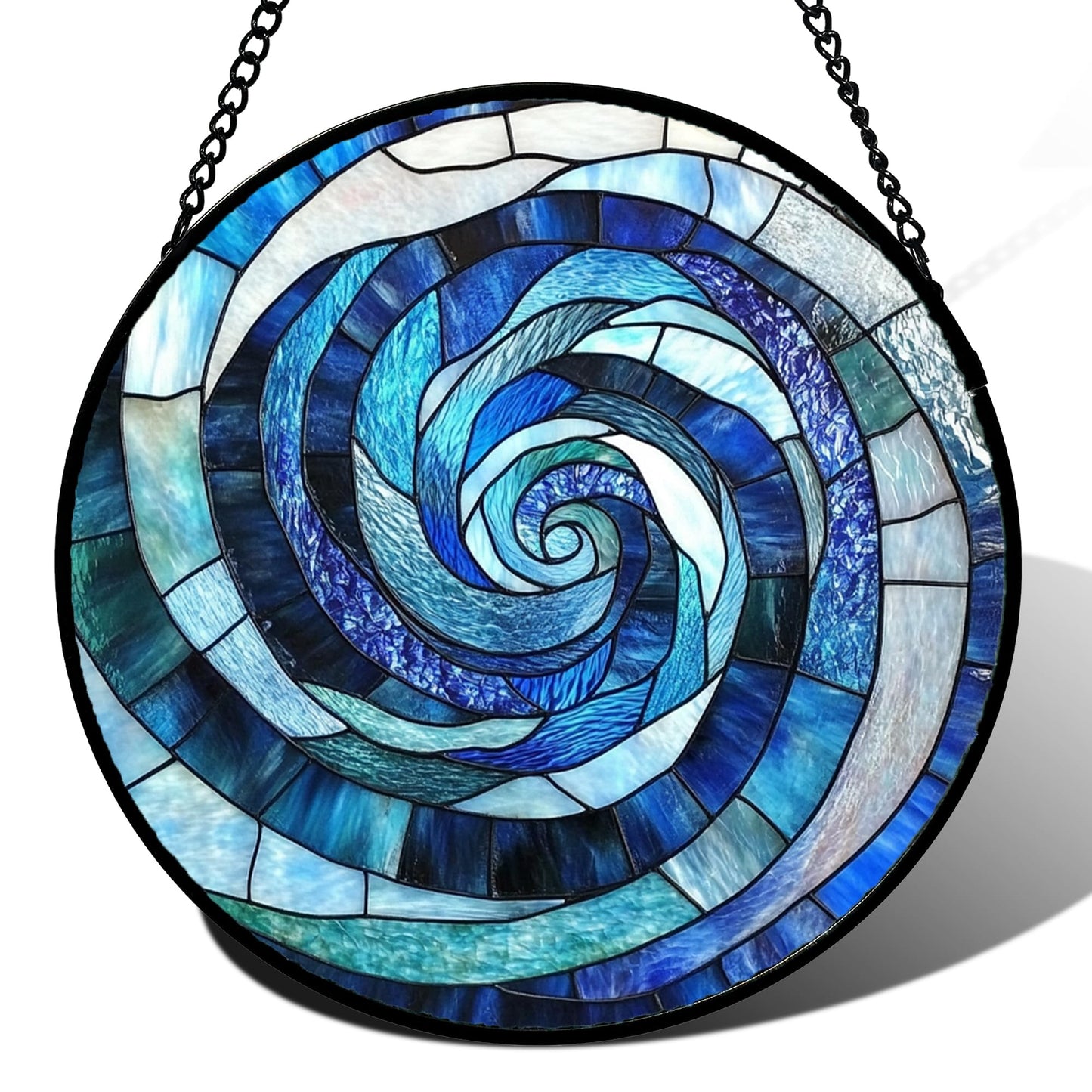 CRISGIF Stained Glass Window Hanging - Blue Abstract Swirl Suncatcher for Doors Garden Patio Unique Sun Catchers Decor Christmas Mother's Day Birthday Gifts for Women Men Mom Nana Friend 9.8 in