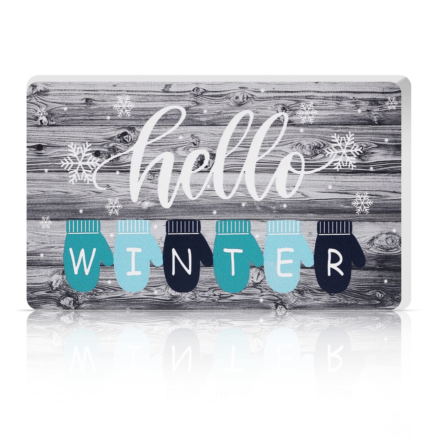 Yalikop Hello Winter Wood Sign for Home Farmhouse Decor 9 x 5.3 Inch Winter Table Centerpiece Freestanding Decor Wooden Cutout Decoration