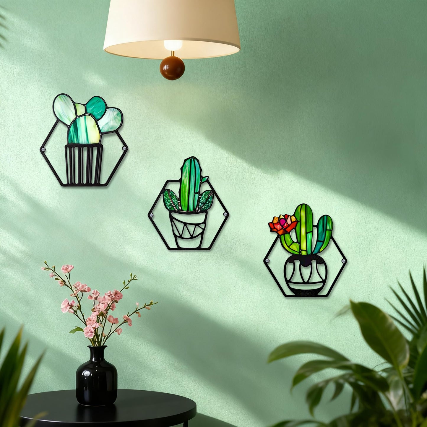 ArtCachet 3-Piece Metal Floral Wall Art - Bathroom Arts & Modern Farmhouse Decor,Home Wall Decors Sculptures for Living Room, Dining Room, Bedroom Wall Decorations & Housewarming Gift(Cactus -1)
