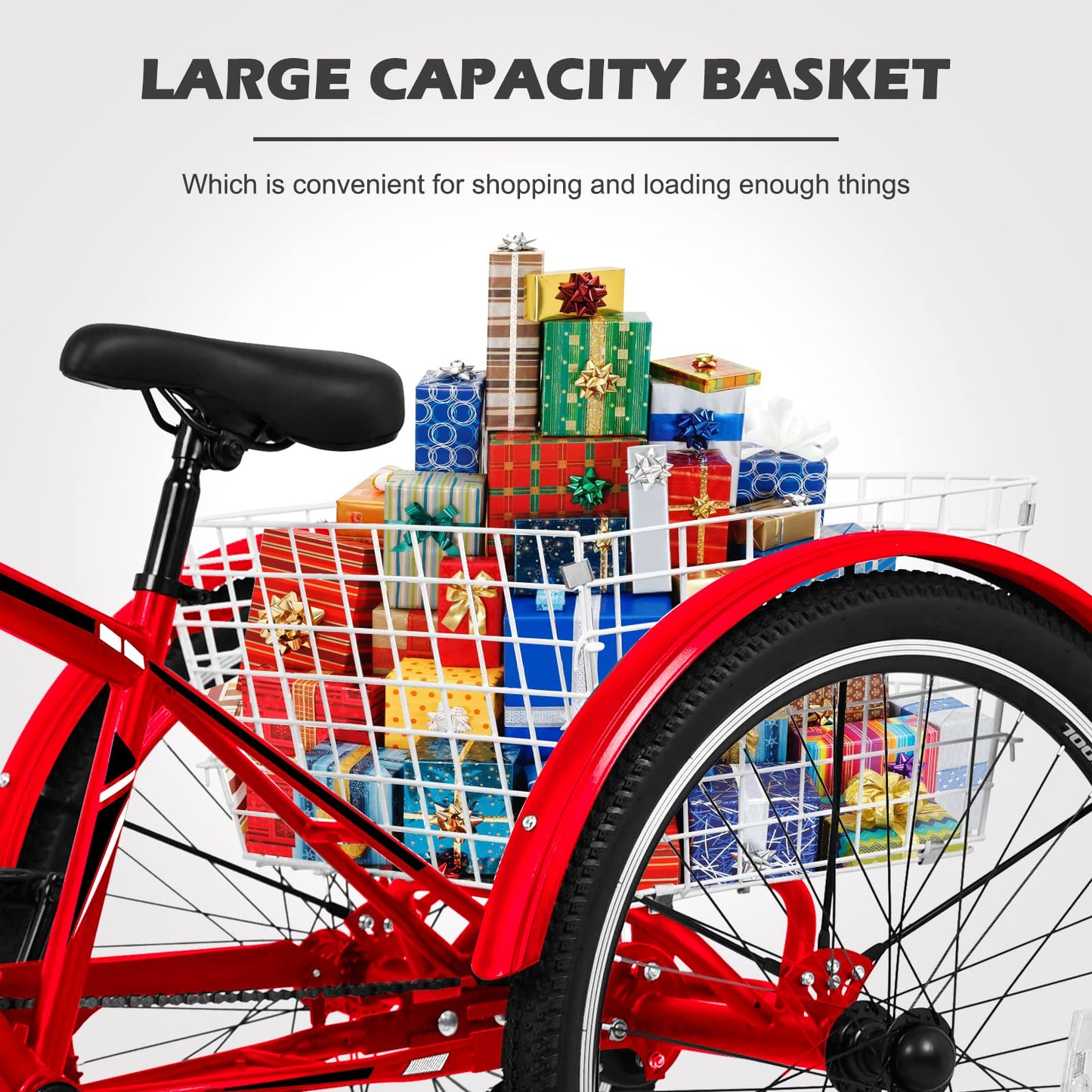 H&ZT Adult Tricycle, 3 Wheeled Bike, Trike Cruiser Bike, with 7-Speed Gear, Parking Brake Handle, Low Step, Large Rear Basket, Elderly Friendly, for Men, Women, and Teens
