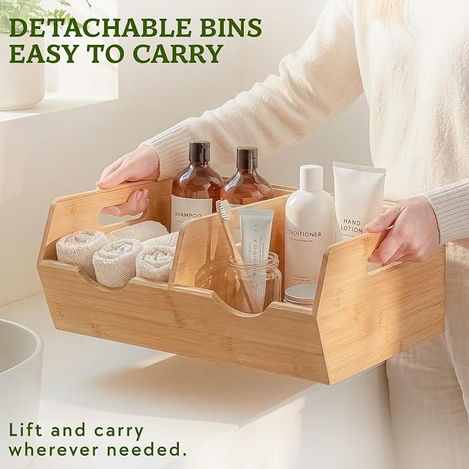 HOMESTEAD Extra Large Bamboo Pantry Storage Bins – 30% Larger, Stackable Potato Onion Storage Bin, Large Pantry Organizers and Storage, Produce Vegetable Organizer, Set of 3
