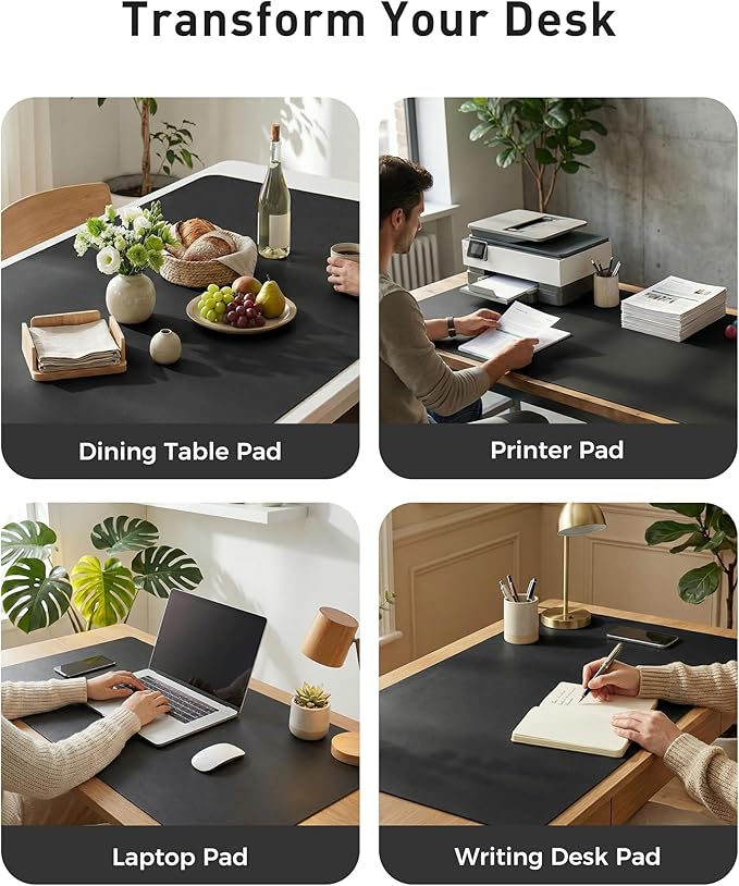 Aothia Faux Leather Desk Mat - Large Mouse Pad, Non-Slip PU Leather Blotter, Waterproof Writing Surface for Office and Home (Black, 42" x 17")