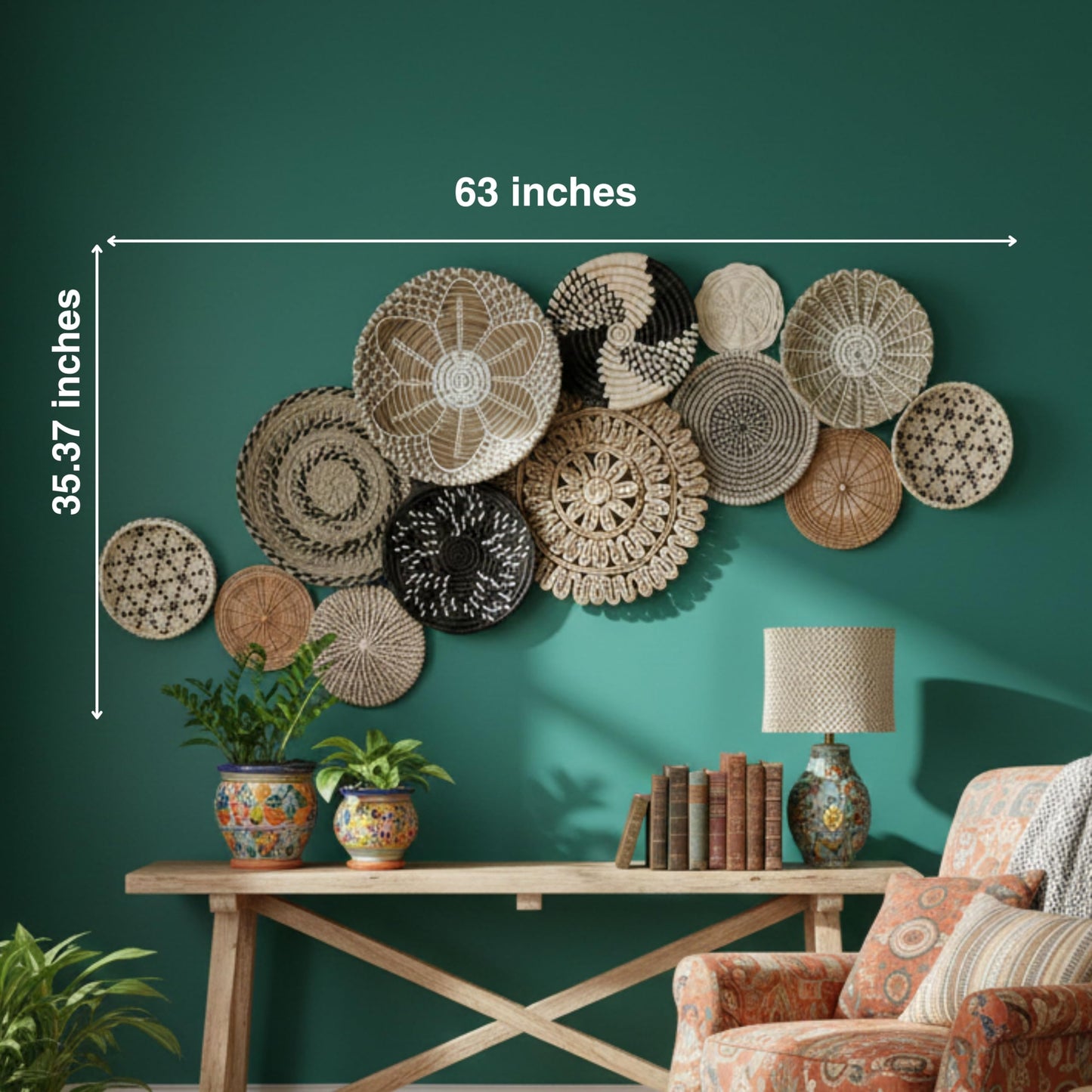 Chicvillage Woven Wall Basket Set 13-Piece, Natural Seagrass Boho Wall Decor, Handmade Gallery Hanging Baskets, Rustic Wicker Fiber Art for Living Room, Bedroom, Entryway, Farmhouse Decor