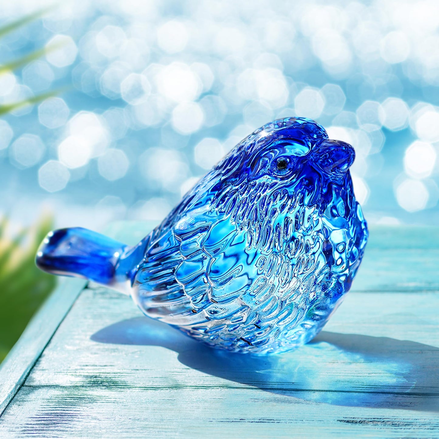 H&D HYALINE & DORA Blue Glass Bird Figurines Bird Gifts for Bird Lovers Women Crystal Glass Animal Figurine Collectible for Home Shelf Decor