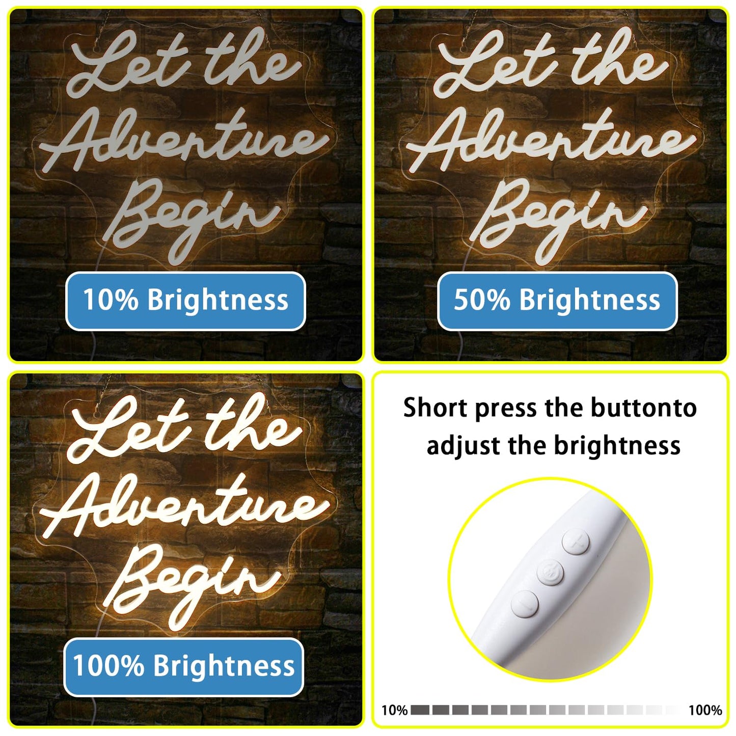 NOSUN Let The Adventure Begin Neon Sign Adventure Neon Signs for Wall Decor Warm White Led Sign Funny Neon Lights for Bedroom Home Travel Club Bar Wedding Engagement Party Decor Dimmable LED Light