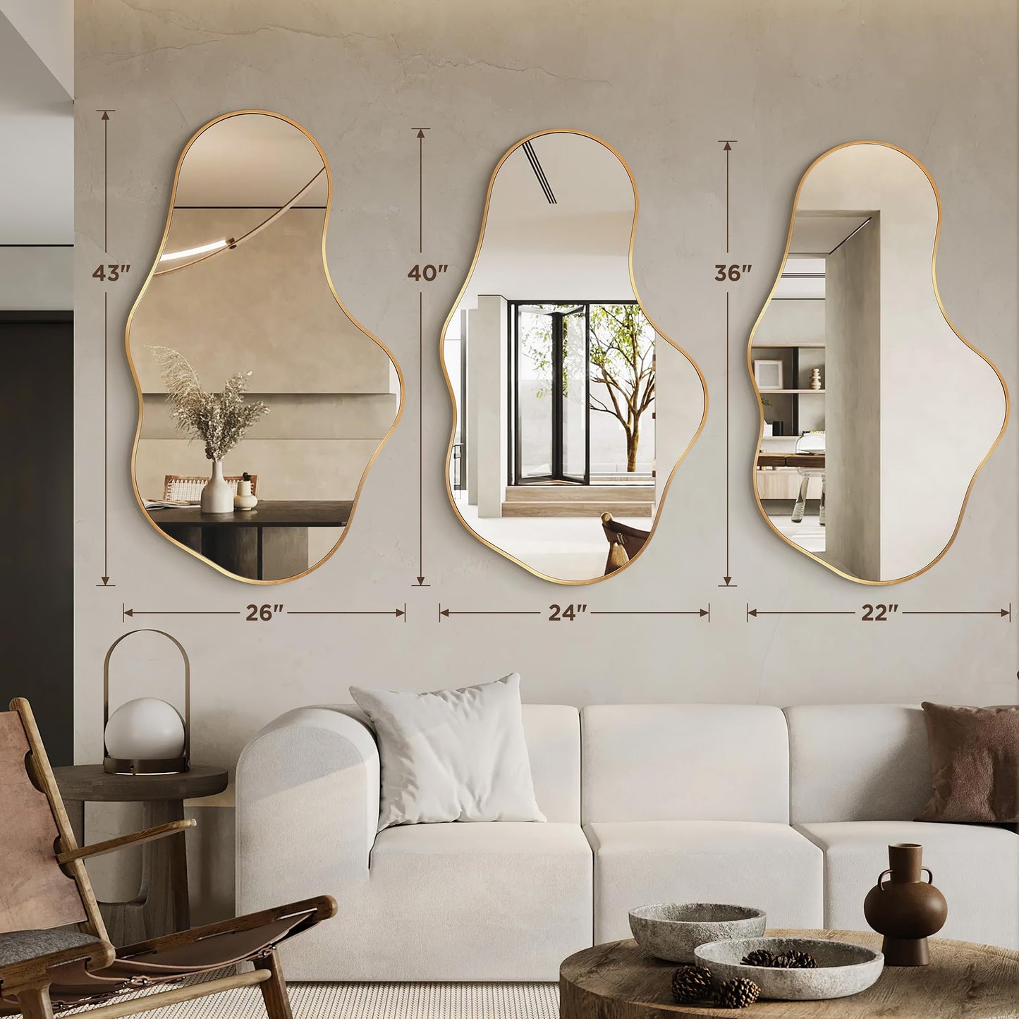 Dorlicecass Irregular Wall Mirror - Wall Mirrors Decorative 22"x 36" Asymmetrical Abstract Mirror Aviation Aluminum Alloy Frame Unique for Bathroom, Bedroom, Living Room, Cloakroom, Entryway Gold