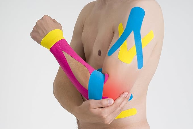 Kinesiology Tape 6 Rolls, Waterproof Kinetic Tape Muscle Tape for Injured Muscle Recovery & Joints Support, 2 Inch x 16.4 Feet Roll (Beige, Black, Blue)