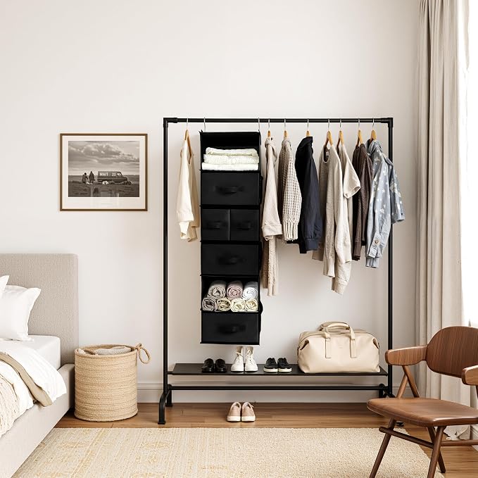 GRANNY SAYS Hanging Closet Organizer 6 Shelves, Closet Organization and Storage with 5 Different Drawers, 6 Side Pockets Wardrobe Clothes Organizer for Closet, Black, 1-Pack