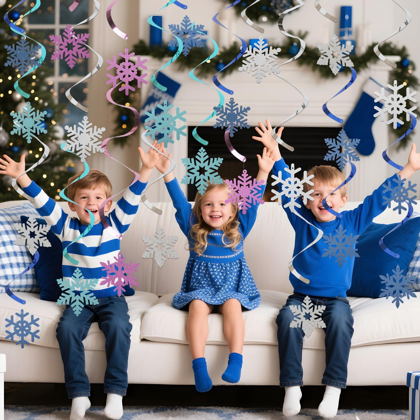 24 Pcs Snowflake Decorations Winter Snowflake Hanging Swirl Decorations Snow Flakes Garland Christmas Winter Wonderland Ceiling Decor Silver Blue Purple Snow Flakes Party Decor