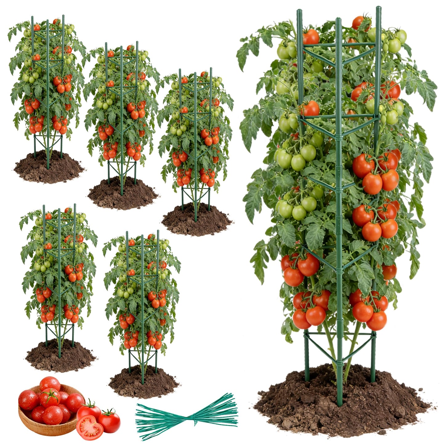 6-Pack Tomato Cages & Trellis – Outdoor Garden Adjustable Plant Support & Stakes for Home Gardeners, Raised Garden Beds & Patio, Supports Climbing Tomatoes, Vegetables & Flowers (Up to 47.2'' High)