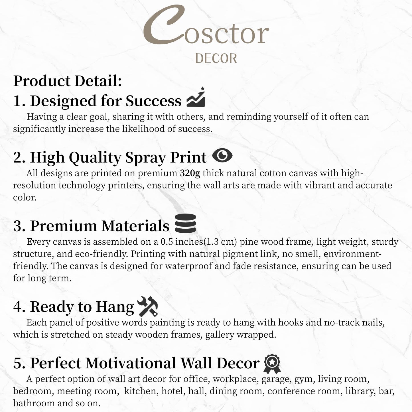COSCTOR Set of 6 Grind Hustle Execute Ambition Mindset Success Motivational Wall Art Picture Decor Canvas Framed for Office Bedroom Inspirational Home Posters Paintings Ready to Hang(Framed,9x12)