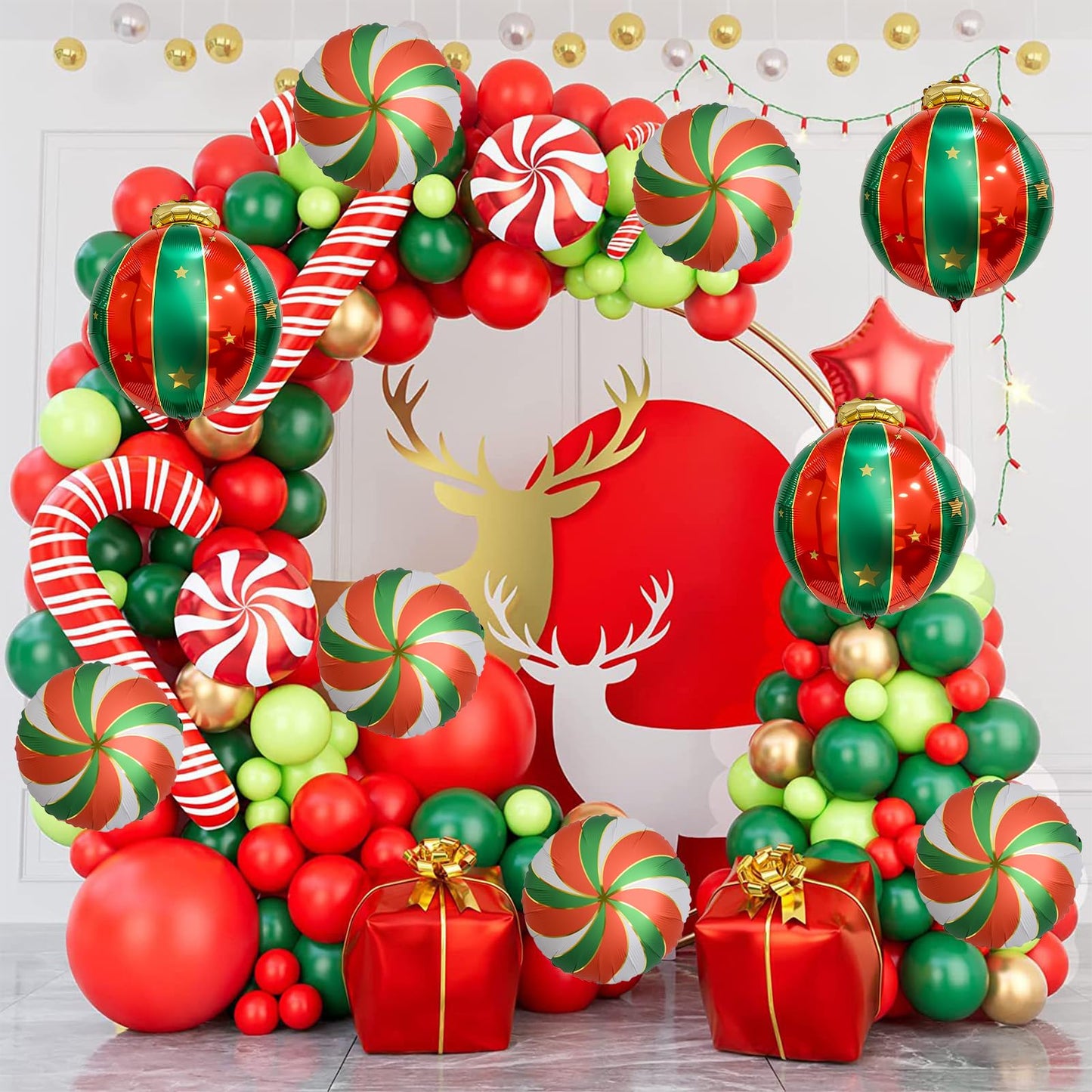 9PCS Christmas Balloon Decorations Set, Round Candy Lollipop Foil Balloon, Hanging Balls Balloons for Xmas Party, Holiday Home & Event Decoration