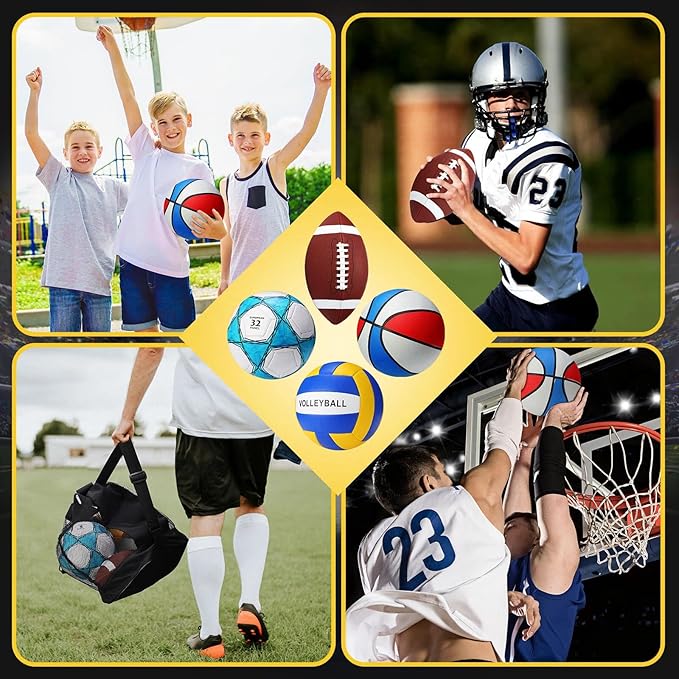 Jerify 4 Pcs Sport Balls Set Official Size Athletic Balls Include Soccer, Football, Basketball, Volleyball for Indoor Outdoor Game Youth Adult Operation Christmas Ball Gifts